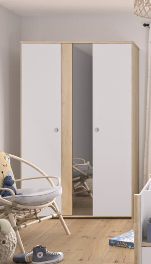 Matis ντουλάπα με 2 πόρτες και καθρέφτη 130x60x202εκ. Natural Chestnut / Λευκό