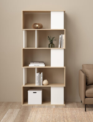 Maze βιβλιοθήκη  80x29,5x173,5εκ. Jackson Hickory / Λευκό