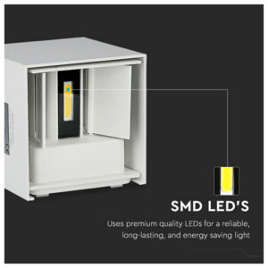V-TAC Επιτοίχιο Φωτιστικό LED 5W 230V 5°-120° 700lm IP65 Τετράγωνο Up-Down Άσπρο Ζεστό Λευκό 217079