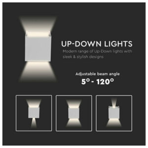 V-TAC Επιτοίχιο Φωτιστικό LED 5W 230V 5°-120° 700lm IP65 Τετράγωνο Up-Down Άσπρο Ζεστό Λευκό 217079