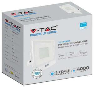 V-TAC Προβολέας LED Samsung chip 50W Ψυχρό λευκό 65000K Λευκό σώμα με ανιχνευτή και απευθείας σύνδεση 20279
