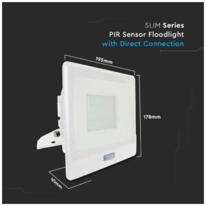 V-TAC Προβολέας LED Samsung chip 50W Ψυχρό λευκό 65000K Λευκό σώμα με ανιχνευτή και απευθείας σύνδεση 20279