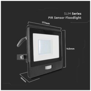 V-TAC Προβολέας LED Samsung chip 30W Ψυχρό λευκό 6500K Μαύρο σώμα με ανιχνευτή 1m καλώδιο 20288