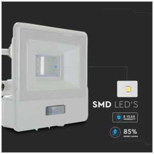 V-TAC Προβολέας LED Samsung chip 10W Ψυχρό λευκό 65000K Λευκό σώμα με ανιχνευτή 1m καλώδιο 20294