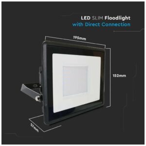 V-TAC Προβολέας LED Samsung chip 50W Ψυχρό λευκό 6500K Μαύρο σώμα με απευθείας σύνδεση 20315