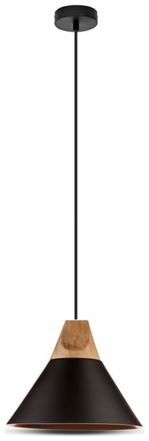 Κρεμαστό Φωτιστικό V-TAC Καπέλο Κώνος Αλουμίνιο Μαύρο με Ξύλινη Βάση  και ντουί Ε27 Φ260mm 3757