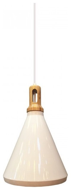 Κρεμαστό Φωτιστικό V-TAC Μεταλλικό Καπέλο Κώνος Λευκό με Ξύλινη Βάση  και ντουί Ε27 Φ250mm 3761