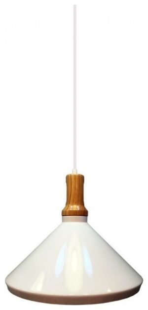 Κρεμαστό Φωτιστικό V-TAC Μεταλλικό Κωνική Καμπάνα Λευκό με Ξύλινη Βάση  και ντουί Ε27 Φ350mm 3763