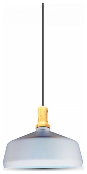 Κρεμαστό Φωτιστικό V-TAC Μεταλλικό Μεγάλο Καπέλο Λευκό με Ξύλινη Βάση  και ντουί Ε27 Φ350 3765