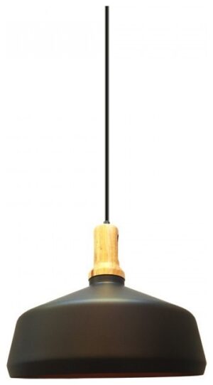 Κρεμαστό Φωτιστικό V-TAC Μεταλλικό Μεγάλο Καπέλο Μαύρο με Ξύλινη Βάση  και ντουί Ε27 Φ350 3766