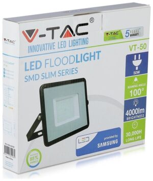 V-TAC Προβολέας LED SMD 50W 4000lm 100° IP65 Samsung Chip G2 Μαύρο Σώμα Φυσικό Λευκό 21407 V-TAC