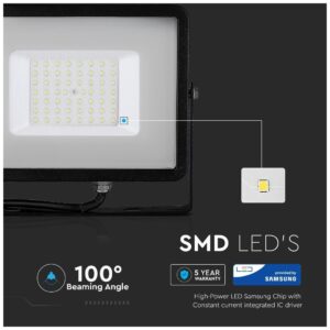 V-TAC Προβολέας LED SMD 50W 4000lm 100° IP65 Samsung Chip G2 Μαύρο Σώμα Φυσικό Λευκό 21407 V-TAC