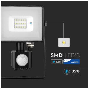 LED Προβολέας 10W slim SMD SAMSUNG CHIP με Ανιχνευτή Κίνησης IP65 Μαύρος Θερμό Λευκό 5 Χρόνια Εγγύηση 436