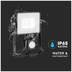 LED Προβολέας 10W slim SMD SAMSUNG CHIP με Ανιχνευτή Κίνησης IP65 Μαύρος Θερμό Λευκό 5 Χρόνια Εγγύηση 436
