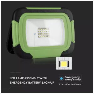 LED Προβολέας V-TAC 10W Samsung SMD με μπαταρία επαναφορτιζόμενος με USB και Λειτουργία SOS Ψυχρό Λευκό 502