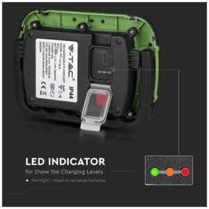 LED Προβολέας V-TAC 10W Samsung SMD με μπαταρία επαναφορτιζόμενος με USB και Λειτουργία SOS Ψυχρό Λευκό 502