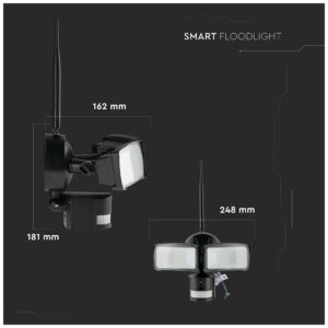 V-TAC προβολέας ασφάλειας LED 18W με WiFi Sensor Camera Μαύρος Ψυχρό Λευκό 5917