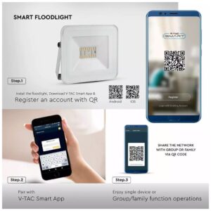 V-TAC LED Προβολέας BLUETOOTH SMD 20W RGB+W/WW/DW Λευκός Συμβατός με V-TAC Smart Light 5984