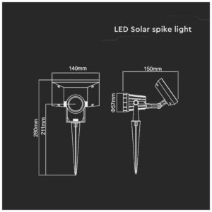 V-TAC VT-952 Καρφωτό Ηλιακό Φωτιστικό με Φωτοκύτταρο σε Μαύρο Χρώμα 6662