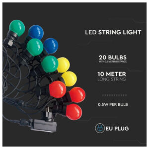 Καλωδιογιρλάντα με Λάμπες LED 10 μέτρα με 20 Λαμπτήρες 0,5W για Εξωτερικό Χώρο IP44 Πολύχρωμους RGBY