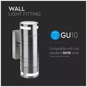 Φωτιστικό Τοίχου Σποτ Διπλό V-TAC Πάνω - Κάτω Ανοξείδωτο Χρώμιο και Γυαλί με Ντουί 2xGU10 7504