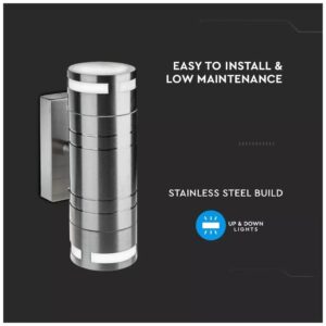 Φωτιστικό Τοίχου Σποτ Διπλό V-TAC Πάνω - Κάτω Ανοξείδωτο Χρώμιο και Γυαλί με Ντουί 2xGU10 7504