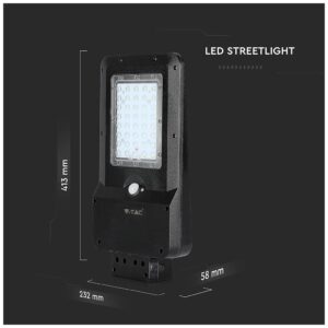V-TAC LED Ηλιακό Φωτιστικό Δρόμου 15W Μαύρο με Ανιχνευτή κίνησης Ψυχρό Λευκό 8548