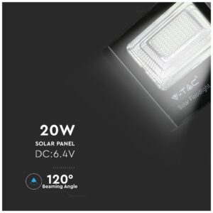 V-TAC LED Ηλιακός Προβολέας 20W 1650lm Μαύρος 4000K 120° Ψυχρό Λευκό 10000mAh 94010