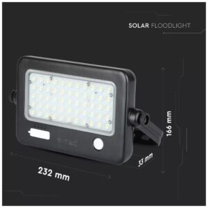 V-TAC LED Ηλιακός Προβολέας 10W Μαύρος με Ανιχνευτή κίνησης και Διακόπτη με Διάφορες Λειτουργίες Φως Ημέρας 8674