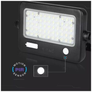 V-TAC LED Ηλιακός Προβολέας 10W Μαύρος με Ανιχνευτή κίνησης και Διακόπτη με Διάφορες Λειτουργίες Φως Ημέρας 8674