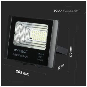 V-TAC LED Ηλιακός Προβολέας 25W 550lm Μαύρος 6000K 120° Ψυχρό Λευκό 5000mAh 94006