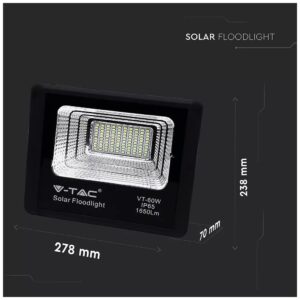 V-TAC LED Ηλιακός Προβολέας 20W 1650lm Μαύρος 4000K 120° Ψυχρό Λευκό 10000mAh 94010