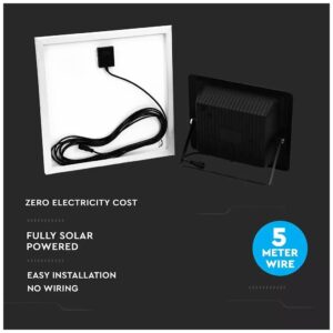 V-TAC LED Ηλιακός Προβολέας 20W 1650lm Μαύρος 4000K 120° Ψυχρό Λευκό 10000mAh 94010
