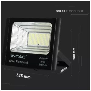 V-TAC LED Ηλιακός Προβολέας 100W 2450lm Μαύρος 4000K 120° 15000mAh Φως Ημέρας 8576