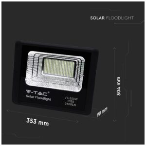 V-TAC LED Ηλιακός Προβολέας 150W 3100lm Μαύρος 6000K 120° Ψυχρό Λευκό 20000mAh 94026