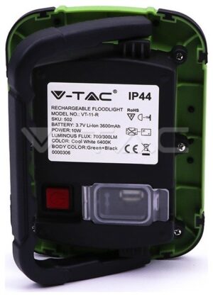 LED Προβολέας V-TAC 20W Samsung SMD με μπαταρία επαναφορτιζόμενος με USB Φως Ημέρας 20039