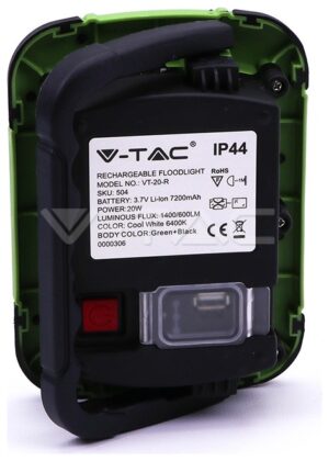 LED Προβολέας V-TAC 20W Samsung SMD με μπαταρία επαναφορτιζόμενος Ψυχρό Λευκό 504