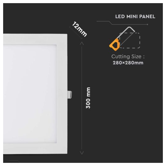 V-TAC LED mini panel χωνευτό 36W 6400K ψυχρό λευκό τετράγωνο SKU: 216431