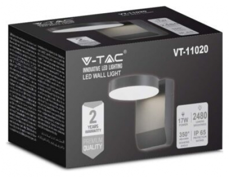 V-TAC LED απλίκα 17W IP65 4000K φυσικό λευκό με μαύρο σώμα στρογγυλή SKU: 2953