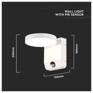 V-TAC LED απλίκα 17W IP65 στρογγυλή 3000K θερμό λευκό με λευκό σώμα και ανιχνευτή SKU: 2954