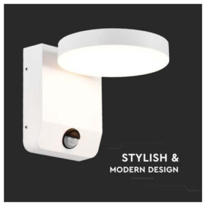 V-TAC LED απλίκα 17W IP65 στρογγυλή 3000K θερμό λευκό με λευκό σώμα και ανιχνευτή SKU: 2954