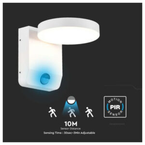 V-TAC LED απλίκα 17W IP65 στρογγυλή 3000K θερμό λευκό με λευκό σώμα και ανιχνευτή SKU: 2954