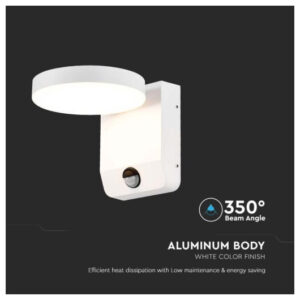 V-TAC LED απλίκα 17W IP65 στρογγυλή 3000K θερμό λευκό με λευκό σώμα και ανιχνευτή SKU: 2954