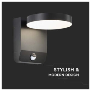 V-TAC LED απλίκα 17W IP65 στρογγυλή 3000K θερμό λευκό με μαύρο σώμα και ανιχνευτή SKU: 2956