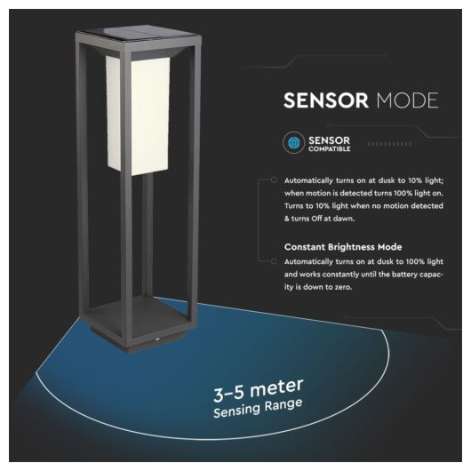 V-TAC LED ηλιακό φωτιστικό επιδαπέδιο 2W Θερμό λευκό 3000K Μαύρο σώμα με ανιχνευτή SKU: 21785