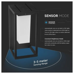 V-TAC LED ηλιακό φωτιστικό επιτοίχιο 2W θερμό λευκό 3000K μαύρο σώμα με ανιχνευτή SKU: 21784