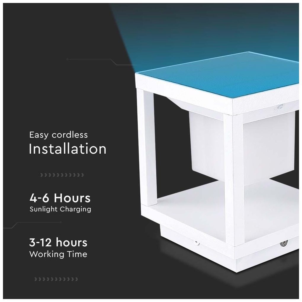 V-TAC LED ηλιακό φωτιστικό κήπου 2W IP65 θερμό λευκό 3000K με λευκό σώμα SKU: 6806