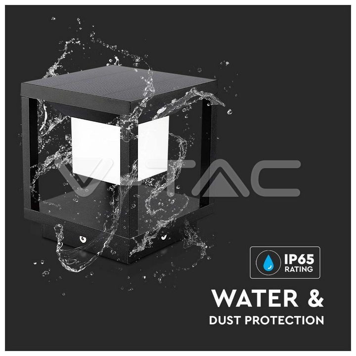 V-TAC LED ηλιακό φωτιστικό κήπου 2W IP65 θερμό λευκό 3000K με μαύρο σώμα