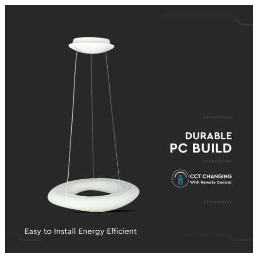V-TAC κρεμαστό φωτιστικό οροφής 38W με εναλλαγή χρώματος και λευκό σώμα dimmable SKU: 213959