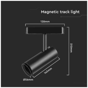 V-TAC LED μαγνητικό spot φωτιστικό ράγας ultra thin 48V 20W SMD 6400K ψυχρό λευκό μαύρο σώμα SKU 10256
